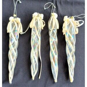 Vintage Victorian Style Glass Spiral Icicle Ornaments Ribbon Flowers Taiwan